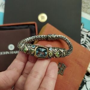 John Hardy Blue Topaz Peridot Sterling Silver and 18K Gold Bracelet